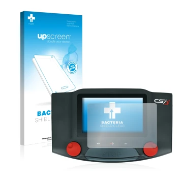 Parte frontal de un envase de producto con el logotipo de la marca upscreen. Al lado se muestra el dispositivo Märklin Central