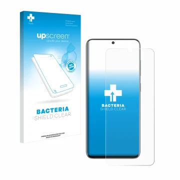 Parte frontal de un envase de producto con el logotipo de la marca upscreen. Al lado se muestra el dispositivo Samsung Galaxy 