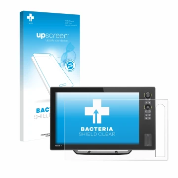 Parte frontal de un envase de producto con el logotipo de la marca upscreen. Al lado se muestra el dispositivo Humminbird Soli