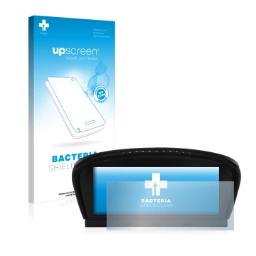 Parte frontal de un envase de producto con el logotipo de la marca upscreen. Al lado se muestra el dispositivo BMW 5 E60 2003-