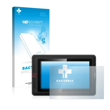 Parte frontal de un envase de producto con el logotipo de la marca upscreen. Al lado se muestra el dispositivo XP-Pen Artist 1