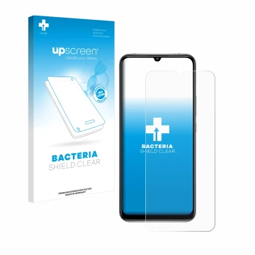 Parte frontal de un envase de producto con el logotipo de la marca upscreen. Al lado se muestra el dispositivo Xiaomi Mi 10 Li