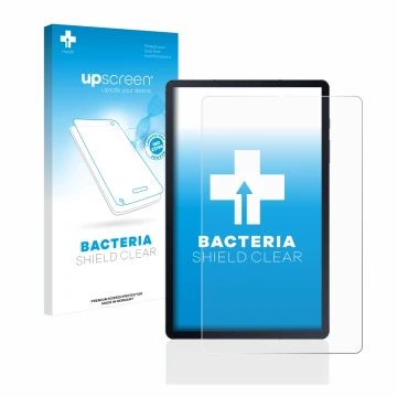 Parte frontal de un envase de producto con el logotipo de la marca upscreen. Al lado se muestra el dispositivo Samsung Galaxy 