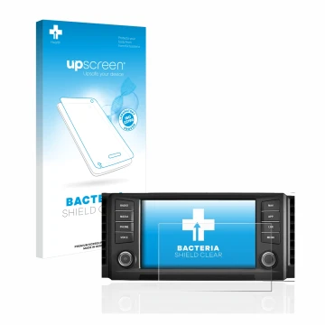 Parte frontal de un envase de producto con el logotipo de la marca upscreen. Al lado se muestra el dispositivo Seat Leon 5F 20