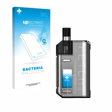 Parte frontal de un envase de producto con el logotipo de la marca upscreen. Al lado se muestra el dispositivo Smok Fetch 80W 