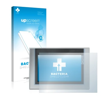 Parte frontal de un envase de producto con el logotipo de la marca upscreen. Al lado se muestra el dispositivo Siemens Simatic