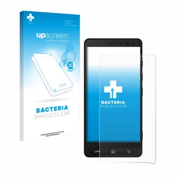 Parte frontal de un envase de producto con el logotipo de la marca upscreen. Al lado se muestra el dispositivo Beafon M5 con s