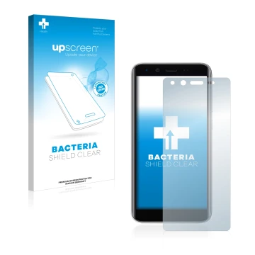 Parte frontal de un envase de producto con el logotipo de la marca upscreen. Al lado se muestra el dispositivo Emporia Smart 3