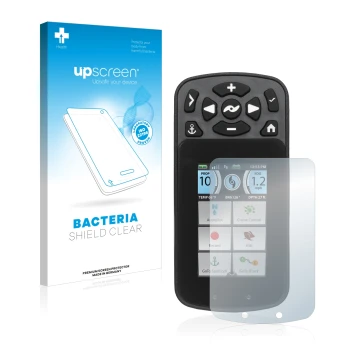 Parte frontal de un envase de producto con el logotipo de la marca upscreen. Al lado se muestra el dispositivo Minn Kota I-Pil