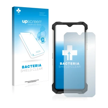 Parte frontal de un envase de producto con el logotipo de la marca upscreen. Al lado se muestra el dispositivo Doogee S88 Pro 