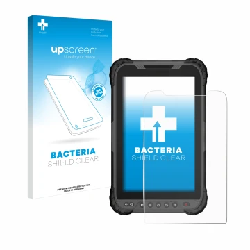 Parte frontal de un envase de producto con el logotipo de la marca upscreen. Al lado se muestra el dispositivo GeoMax Zenius 8