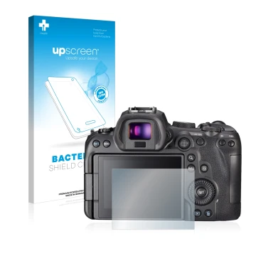 Parte frontal de un envase de producto con el logotipo de la marca upscreen. Al lado se muestra el dispositivo Sony A7S III co