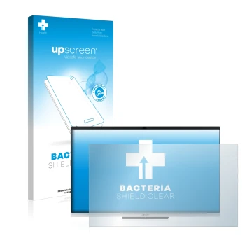 Parte frontal de un envase de producto con el logotipo de la marca upscreen. Al lado se muestra el dispositivo Acer Aspire C24