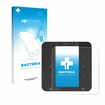 Parte frontal de un envase de producto con el logotipo de la marca upscreen. Al lado se muestra el dispositivo ISDT P30 con su