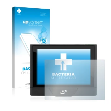 Parte frontal de un envase de producto con el logotipo de la marca upscreen. Al lado se muestra el dispositivo Coyote UP con s
