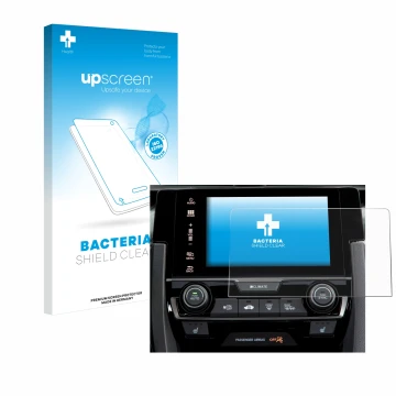 Parte frontal de un envase de producto con el logotipo de la marca upscreen. Al lado se muestra el dispositivo Honda Civic 202