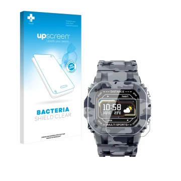 Parte frontal de un envase de producto con el logotipo de la marca upscreen. Al lado se muestra el dispositivo JAY-tech SWi2 c