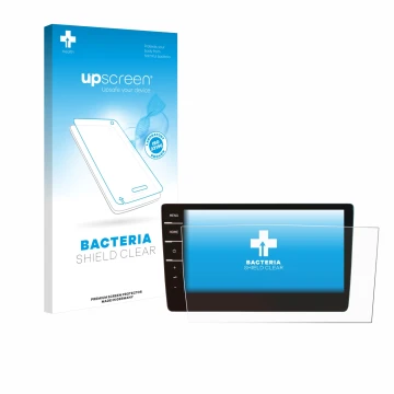 Parte frontal de un envase de producto con el logotipo de la marca upscreen. Al lado se muestra el dispositivo Volkswagen T6.1