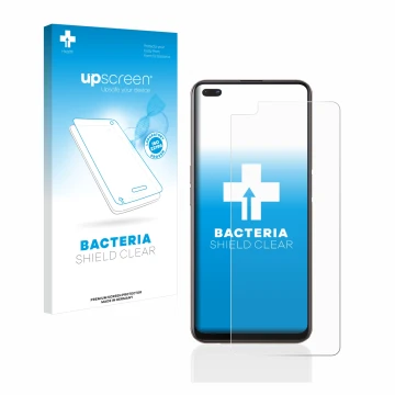 Parte frontal de un envase de producto con el logotipo de la marca upscreen. Al lado se muestra el dispositivo Oppo Reno 4 Z 5