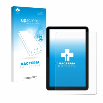 Parte frontal de un envase de producto con el logotipo de la marca upscreen. Al lado se muestra el dispositivo Lenovo IdeaPad 