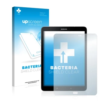 Parte frontal de un envase de producto con el logotipo de la marca upscreen. Al lado se muestra el dispositivo Samsung Galaxy 