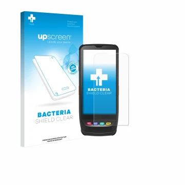 Parte frontal de un envase de producto con el logotipo de la marca upscreen. Al lado se muestra el dispositivo Casio IT-G650 c