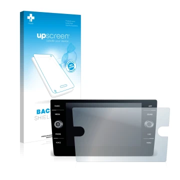 Parte frontal de un envase de producto con el logotipo de la marca upscreen. Al lado se muestra el dispositivo Volkswagen T-Ro