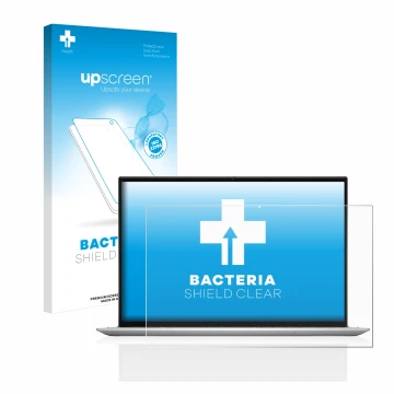 Parte frontal de un envase de producto con el logotipo de la marca upscreen. Al lado se muestra el dispositivo Dell Inspiron 1