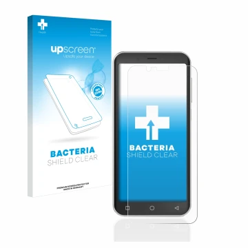 Parte frontal de un envase de producto con el logotipo de la marca upscreen. Al lado se muestra el dispositivo Emporia Smart 4
