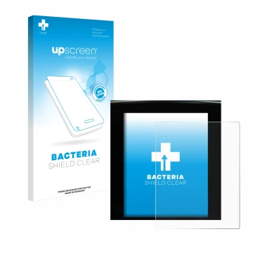 Parte frontal de un envase de producto con el logotipo de la marca upscreen. Al lado se muestra el dispositivo Renault Megane 