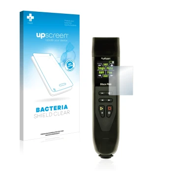 Parte frontal de un envase de producto con el logotipo de la marca upscreen. Al lado se muestra el dispositivo RigExpert Stick