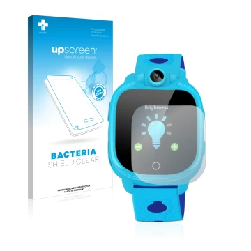 Parte frontal de un envase de producto con el logotipo de la marca upscreen. Al lado se muestra el dispositivo Prograce 1.5