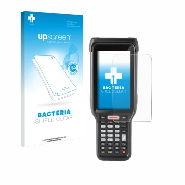 Parte frontal de un envase de producto con el logotipo de la marca upscreen. Al lado se muestra el dispositivo Honeywell ScanP