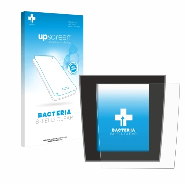 Parte frontal de un envase de producto con el logotipo de la marca upscreen. Al lado se muestra el dispositivo Porsche Taycan 
