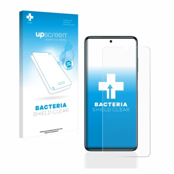 Parte frontal de un envase de producto con el logotipo de la marca upscreen. Al lado se muestra el dispositivo Xiaomi Poco X3 