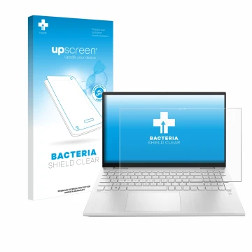 Parte frontal de un envase de producto con el logotipo de la marca upscreen. Al lado se muestra el dispositivo HP Pavilion x36