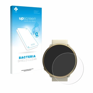 Parte frontal de un envase de producto con el logotipo de la marca upscreen. Al lado se muestra el dispositivo Polar Ignite 2 