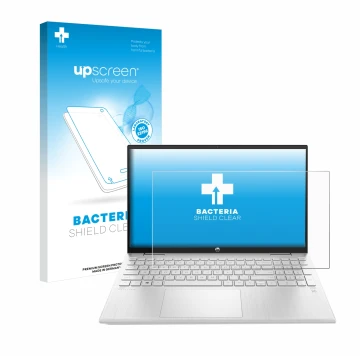 Parte frontal de un envase de producto con el logotipo de la marca upscreen. Al lado se muestra el dispositivo HP ProBook 440 
