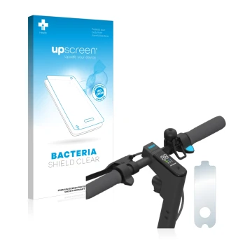 Parte frontal de un envase de producto con el logotipo de la marca upscreen. Al lado se muestra el dispositivo Segway Ninebot 