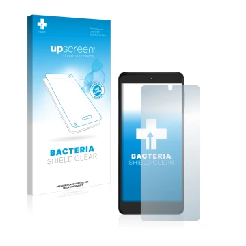 Parte frontal de un envase de producto con el logotipo de la marca upscreen. Al lado se muestra el dispositivo Motorola Edge 2