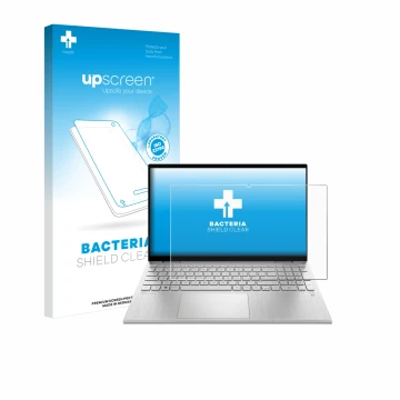 Parte frontal de un envase de producto con el logotipo de la marca upscreen. Al lado se muestra el dispositivo HP Pavilion x36