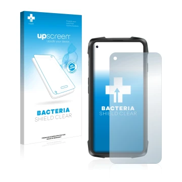 Parte frontal de un envase de producto con el logotipo de la marca upscreen. Al lado se muestra el dispositivo Cubot King Kong
