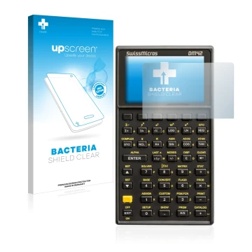 Parte frontal de un envase de producto con el logotipo de la marca upscreen. Al lado se muestra el dispositivo SwissMicros DM4