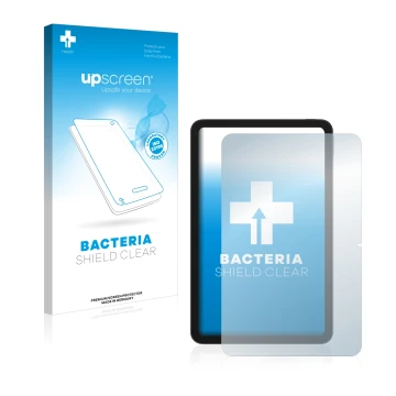 Parte frontal de un envase de producto con el logotipo de la marca upscreen. Al lado se muestra el dispositivo Nokia T20 con s