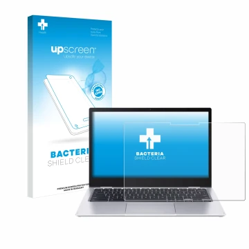 Parte frontal de un envase de producto con el logotipo de la marca upscreen. Al lado se muestra el dispositivo Acer Chromebook