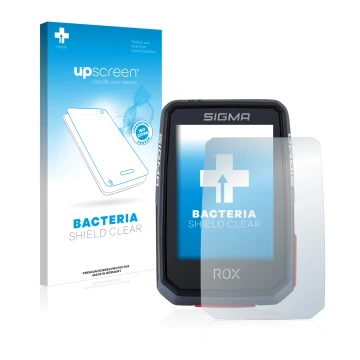 Parte frontal de un envase de producto con el logotipo de la marca upscreen. Al lado se muestra el dispositivo Sigma ROX 2.0 c