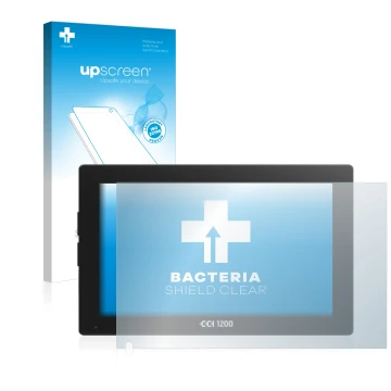 Parte frontal de un envase de producto con el logotipo de la marca upscreen. Al lado se muestra el dispositivo Isobus CCI 1200