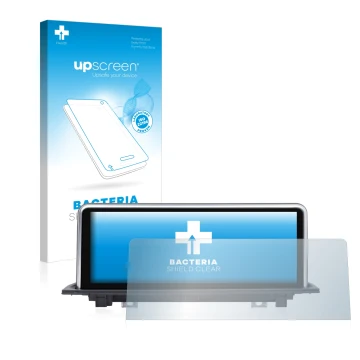 Parte frontal de un envase de producto con el logotipo de la marca upscreen. Al lado se muestra el dispositivo Dynavin BMW X1 