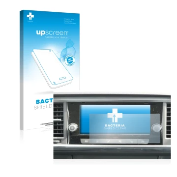 Parte frontal de un envase de producto con el logotipo de la marca upscreen. Al lado se muestra el dispositivo Seat Ateca 2021