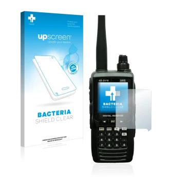 Parte frontal de un envase de producto con el logotipo de la marca upscreen. Al lado se muestra el dispositivo Aor AR-DV10 con